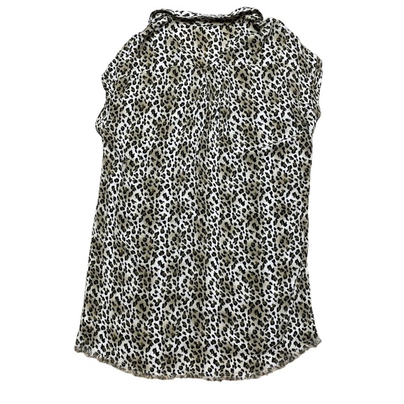 Umgee Leopard Shirt Dress Brown Raw Hem Button Front Short Sleeve Shift - Picture 2 of 11